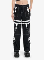 Black & White Grommet Suspender Chain Skater Pants