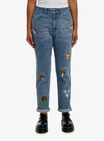 Mushroom Snail Forest Embroidered Mom Jeans