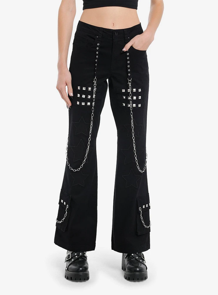 Star Patch Studs Grommet Chain Pants