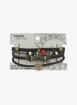 Thorn & Fable Sun Star Bead Faux Leather Bracelet Set