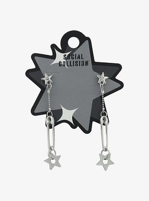 Social Collision Star Safety Pin Drop Earrings