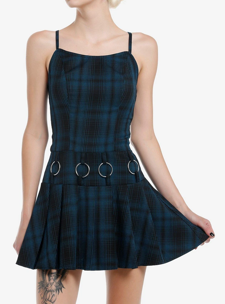 Social Collision Blue Plaid Hardware Dress