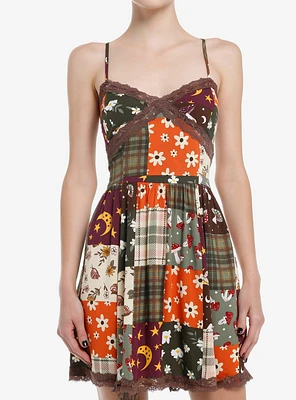 Thorn & Fable Autumn Floral Mushroom Patchwork Dress