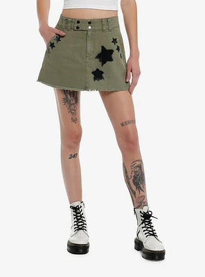 Social Collision Star Patch Green Mini Skirt