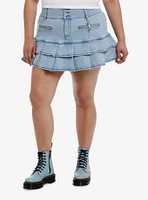 Social Collision Denim Pleated Skirt With Charm Plus