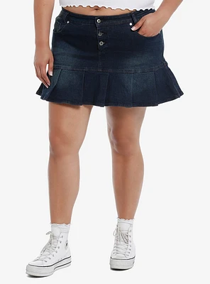 Social Collision Star Bling Dark Denim Pleated Mini Skirt Plus