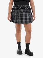 Social Collision Grey Star Plaid Grommet Skirt Plus