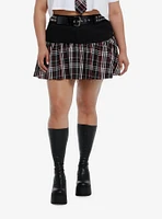 Social Collision Black & Red Plaid Ruffle Belted Mini Skirt Plus