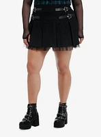 Social Collision Black Star Buckle Pleated Mini Skirt Plus