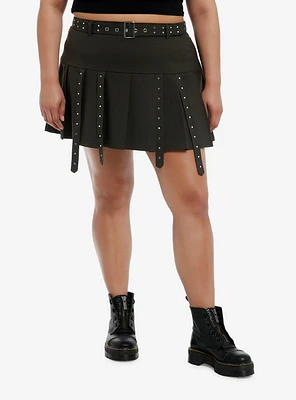 Social Collision Olive Grommet Pleated Skirt Plus