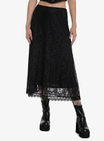 Cosmic Aura Black Floral Lace Midi Skirt