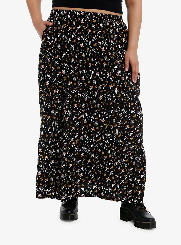 Thorn & Fable Mushroom Floral Tiered Maxi Skirt Plus