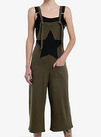 Social Collison Green & Black Star Patch Overalls