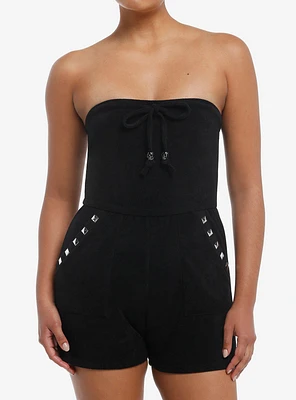 Black Stud Strapless Girls Romper