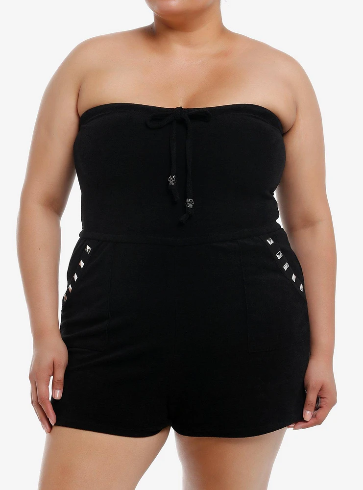 Black Stud Strapless Girls Romper Plus