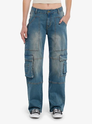 Blue Indigo Cargo Wide Leg Denim Pants