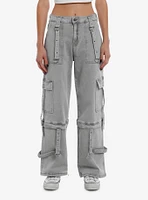 Grey Strappy Denim Cargo Pants