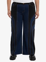 Black & Blue Paneled Girls Straight Leg Jeans Plus