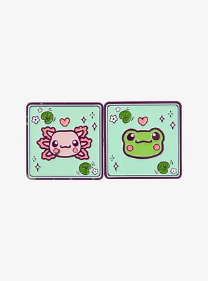 Axolotl & Frog Card Enamel Pin Set By Naomi Lord Art