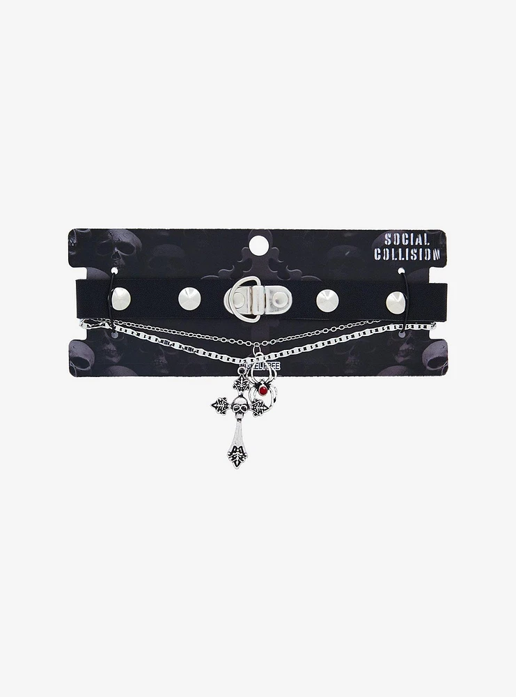 Social Collision Cross Spider Choker Necklace Set