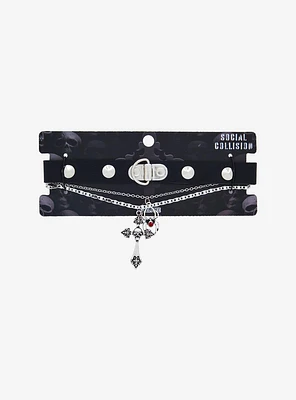 Social Collision Cross Spider Choker Necklace Set