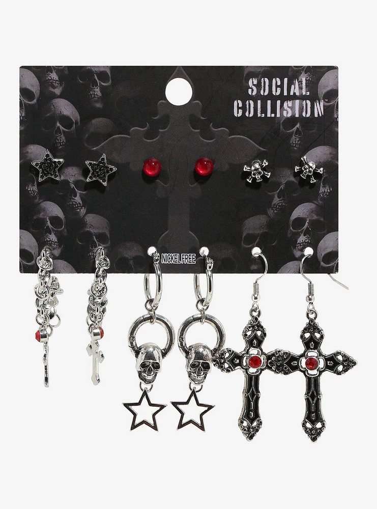 Social Collision Skull Cross Earring Set