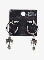 Social Collision Gothic Cross Red Gem Hoop Earrings