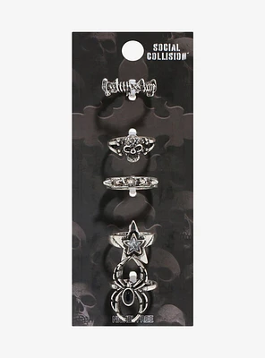 Social Collision Skull Spider Spike Ring Set