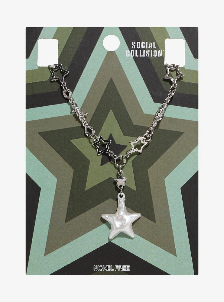 Social Collision Pearl Star Lariat Necklace