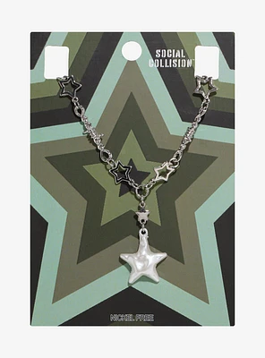 Social Collision Pearl Star Lariat Necklace