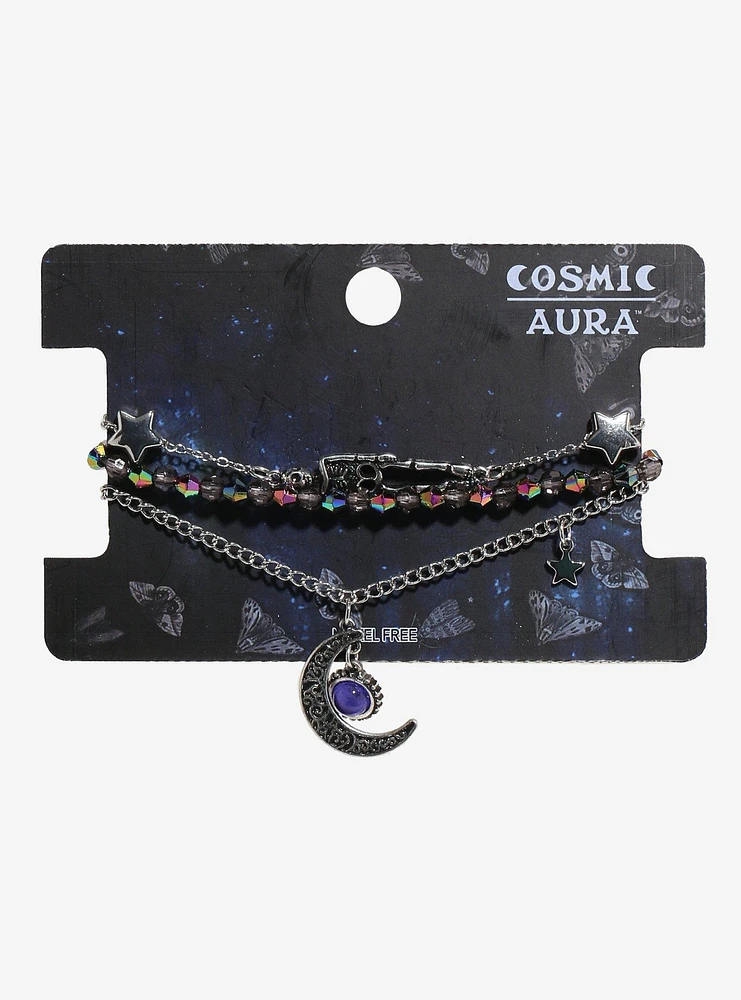 Cosmic Aura Star Skeleton Moon Bracelet Set