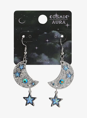 Cosmic Aura Moon Blue Gem Earrings