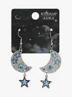 Cosmic Aura Moon Blue Gem Earrings