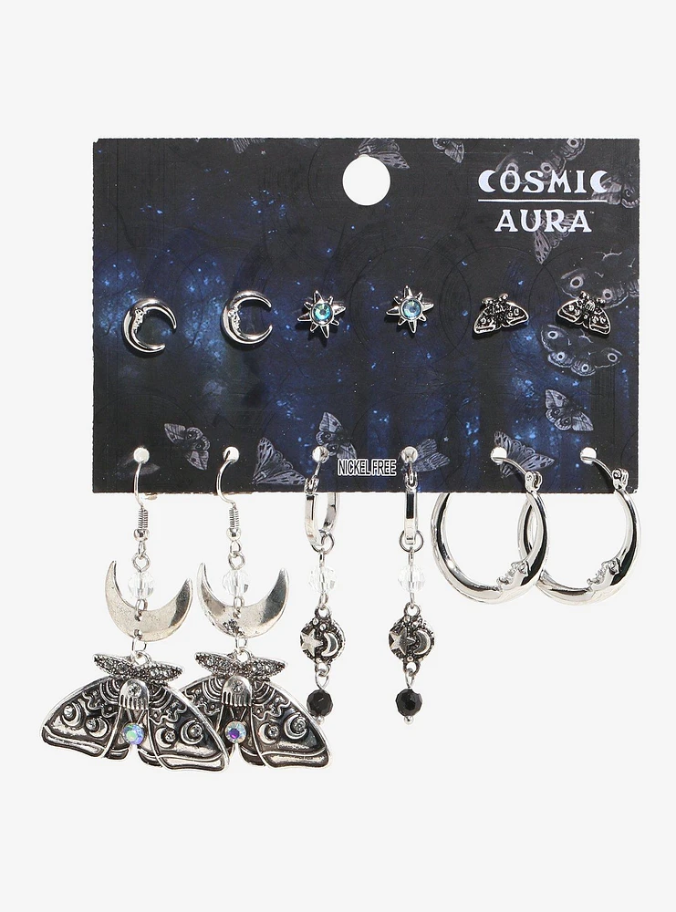 Cosmic Aura Moth Moon Earring Set