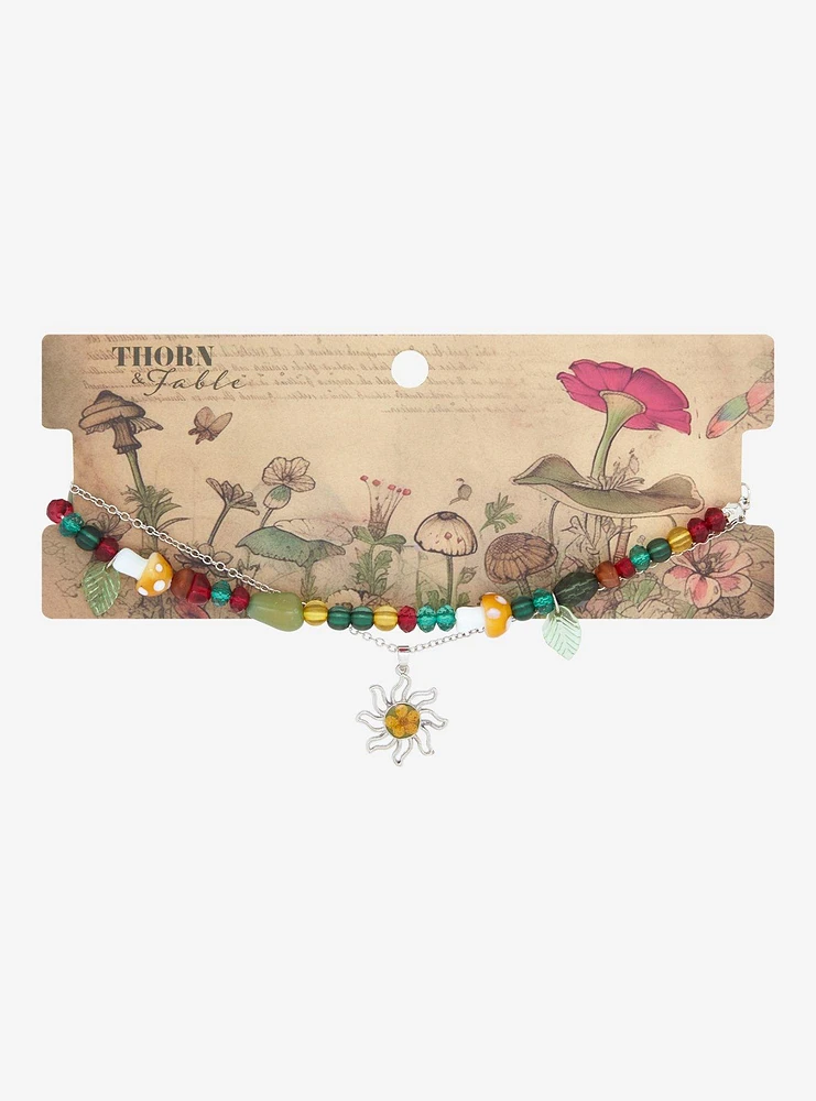 Thorn & Fable Flower Sun Mushroom Bead Necklace Set