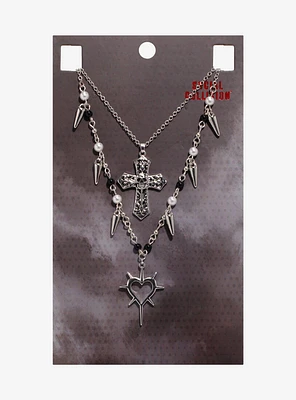 Social Collision Spike Heart Goth Cross Necklace Set