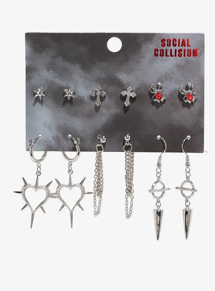 Social Collision Cross Spider Spike Earring Set