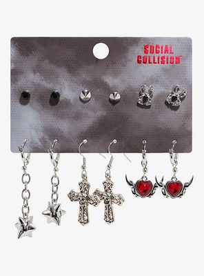 Social Collision Gem Heart Cross Earring Set