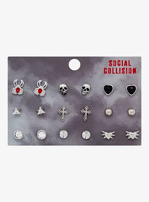 Social Collision Gothic Spider Skull Heart Earring Set