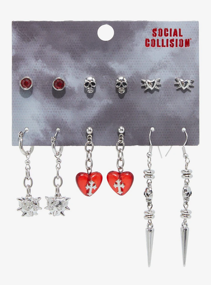 Social Collision Heart Cross Spike Earring Set