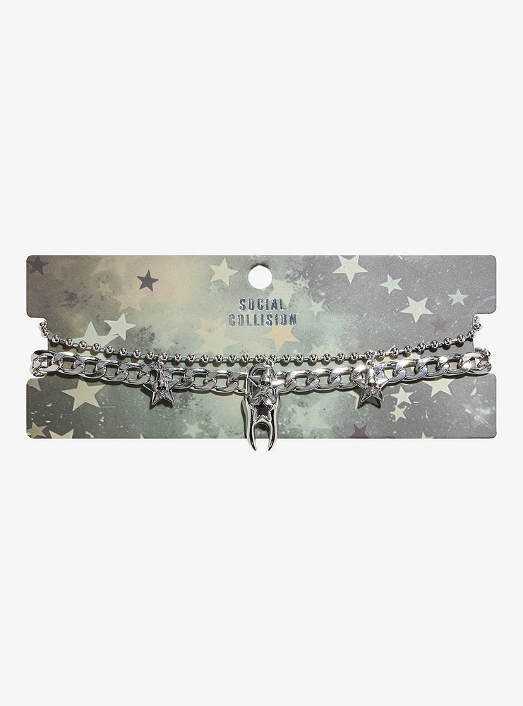 Social Collision Tooth Lock Star Charm Choker Set