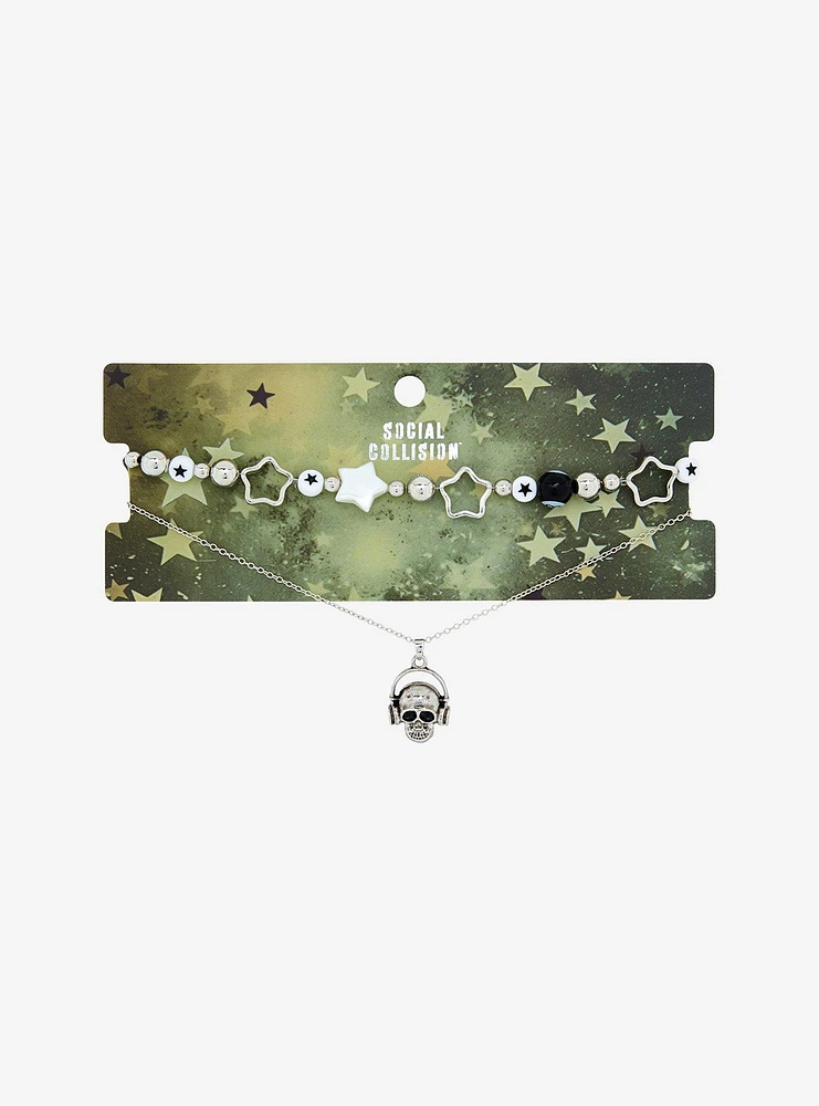 Social Collision Star Skull 8 Ball Necklace Set