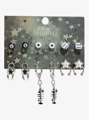 Social Collision Fish Bone Tooth Star Earring Set