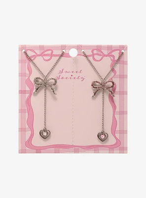 Sweet Society Rhinestone Bow Heart Best Friend Necklace Set