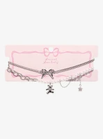 Sweet Society Teddy Bear Bow Pearl Choker Necklace Set