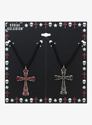 Social Collision Gem Cross Best Friend Cord Necklace Set