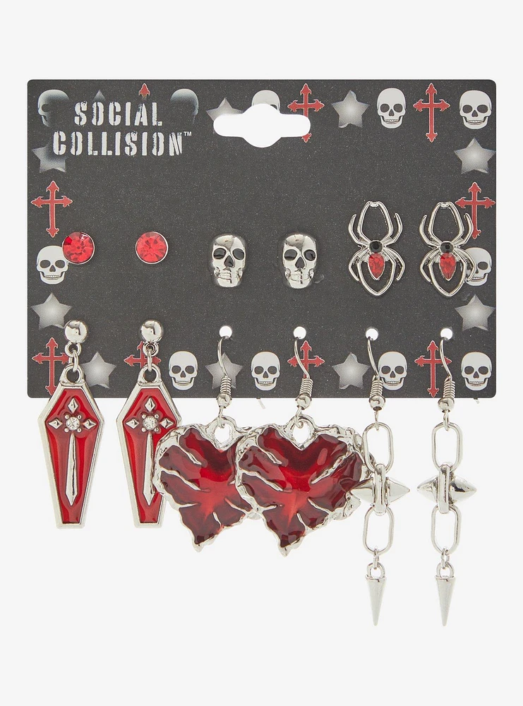 Social Collision Skull Spider Coffin Earring Set