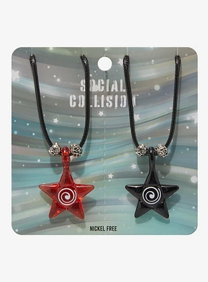 Social Collision Glass Spiral Star Best Friend Necklace Set