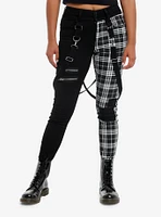 Black & White Plaid Split Suspender Hi-Rise Skinny Jeans