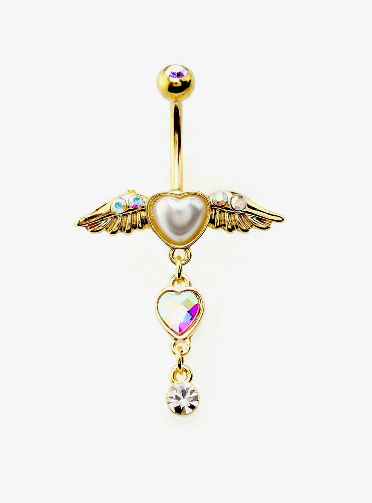 Steel Gold Winged Heart Navel Barbell